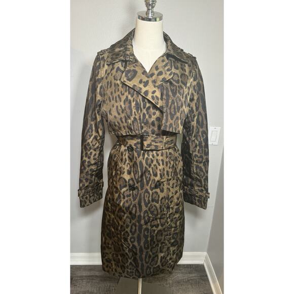 Jane Post Womens Long Leopard Print Belted Trench Coat Jacket Brown Size Small - Picture 3 of 16